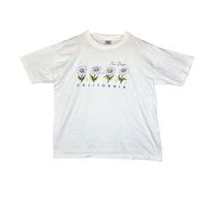 Vintage 90s San Diego California T Shirt Puff Print Daisy Floral Nature Tag XL